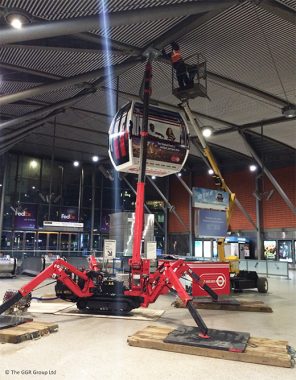 UNIC crane lifting River Thames cable car cabin