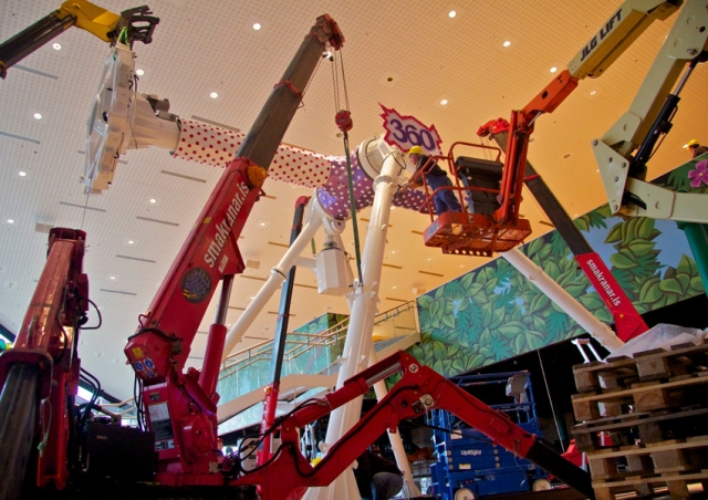 Our Iceland dealer used one of their URW-295 cranes to install a ride inside a shopping centre