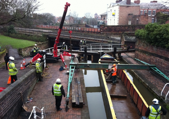 This URW-376 helped with canal maintenance work with this steel gantry